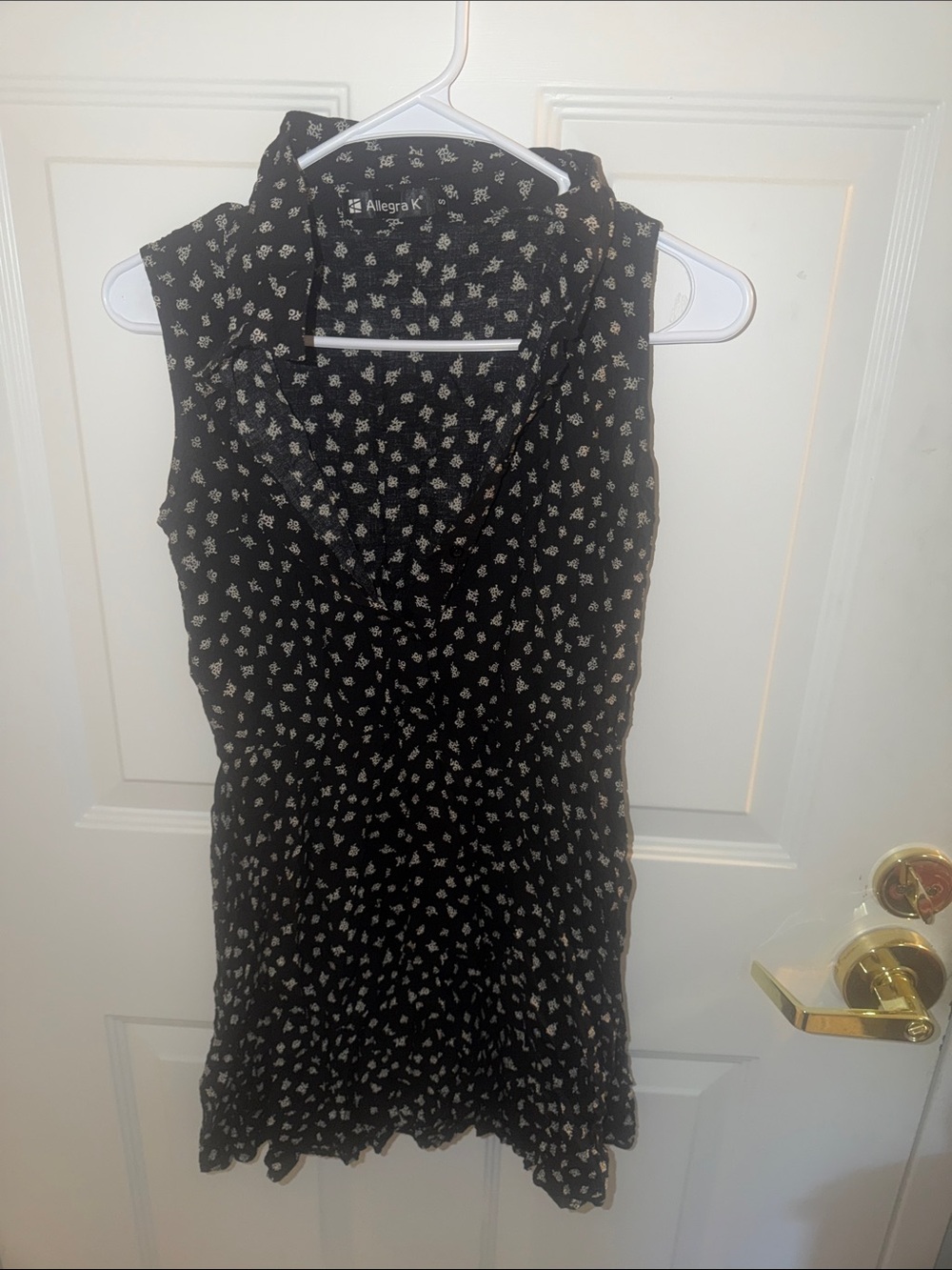 Allegra K Black Sleeveless Dress with White Ditsy Print